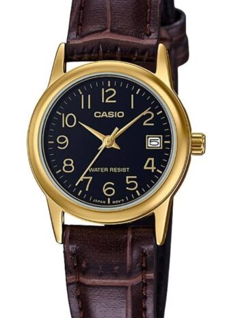 Casio # ltp-v002gl-1b女性用ゴールドトーンレザーバンドEasy Reader Dial Date Watch