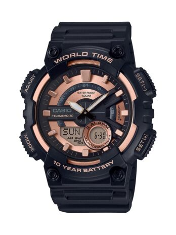 Casio Men’s ‘Telememo’ Quartz Resin Casual Watch, Color:Black (Model: AEQ-110W-1A3V)