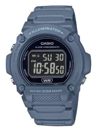 Casio W219HCシリーズ | メンズデジタルウォッチ | ブルー/ブラック | 50M WR | LEDイルミネーター | 100 SECクロノグラフ | 1/100 SECストップウォッチ | デイリーアラーム | 毎時時報 | オートカレンダー | 7年バッテリー, ブルー/ブラック, W-219HC-2BV。
