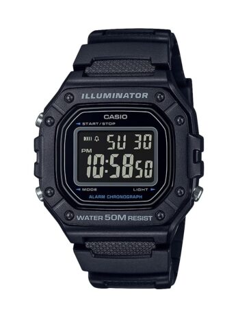 Casio W218Hシリーズ | メンズデジタルウォッチ | 50M WR | 1/100秒ストップウォッチ | 100 SECクロノグラフ | LEDバックライト | カウントダウンタイマー | デイリーアラーム | 毎時報| 7年バッテリー, ブラック/ブラック, モダンデジタル。