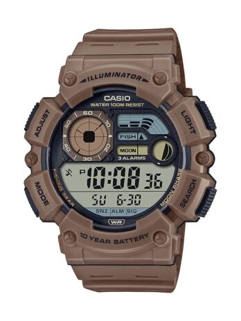 Casio Illuminator 10年バッテリーメンズムーンフェイズ釣りレベルウォッチ WS-1500H-5AV、ブラウン, ブラウン, モダン