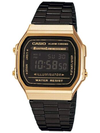CASIO COLLECTION RETRO OROLOGIO COLOR ORO ACCIAIO NERO A168WEGB-1BEF