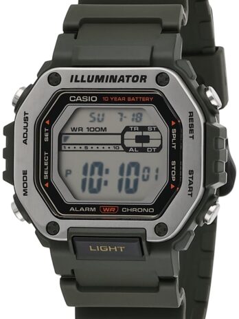 Casio LEDイルミネーター10年バッテリー1/100秒ストップウォッチ|デイリーアラームメンズ腕時計 MWD-110H-3AV、グリーン, グリーン, モダン