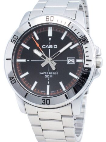 Casio MTP-VD01D-1E2V メンズ Enticer ステンレススチール ブラックダイヤル カジュアル アナログ スポーティーウォッチ, ブラック