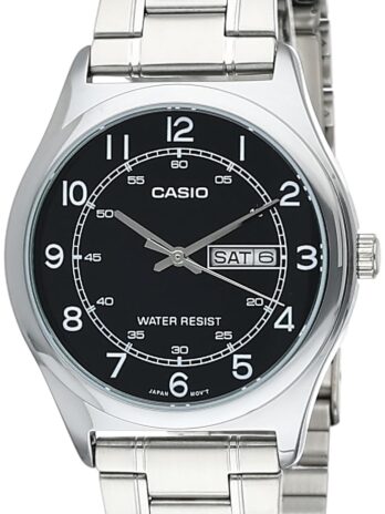 Casio MTP-V006D-1B2 Men’s Stainless Steel Easy Reader Black Dial Day Date Analog Dress Watch