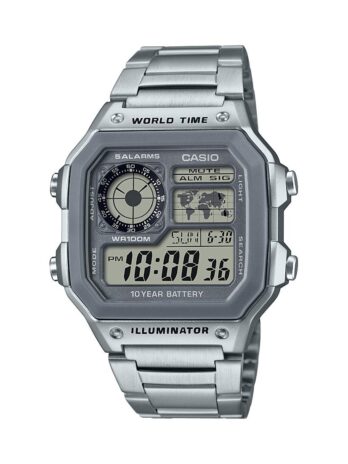 Casio (カシオ) メンズ 10年 バッテリー クォーツ 腕時計 ステンレススチールベルト シルバー 24.1 (モデル: AE-1200WHD-7AVCF), シルバー, クォーツ腕時計。