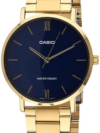 Casio MTP-VT01G-2B Men’s Gold Tone Stainless Steel Minimalistic Blue Dial 3-Hand Analog Watch