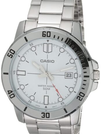 Casio (カシオ) クラシック シルバートーン ステンレススチール バンド 日付表示 腕時計 (モデル: MTP-VD01D-7EV), シルバートーン