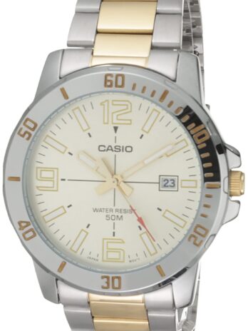 Casio (カシオ) クラシック ツートン ステンレススチール バンド 日付表示 腕時計 (モデル: MTPVD01SG-9BV), ツートンカラー。