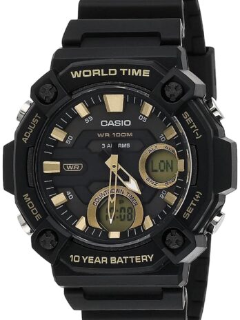 Casio (カシオ) 10年バッテリー ワールドタイム カウントダウンタイマー アナログデジタル腕時計 (モデル: AEQ-120W-9AV), ブラック, デジタル