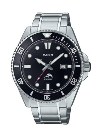 Casio MDV106シリーズ | ユニアナログ腕時計 | 200M WR | ステンレススチールケース | 樹脂バンド | 2針アナログ (HR, Min, SEC) | 日付表示 | ねじ込み式リューズ/スクリューダウンケースバック | 3年間のバッテリー。, シルバー/ブラック, MDV-160DD-1A1VCF
