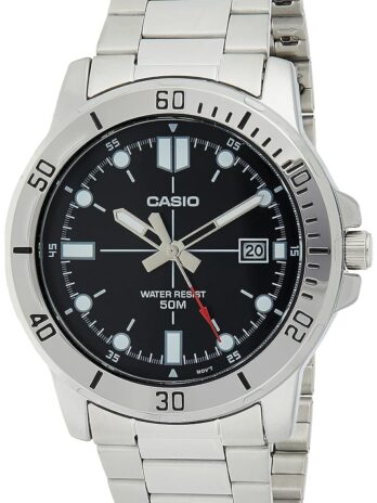 Casio MTP-VD01D-1EV メンズ エンティサー ステンレススチール ブラックダイヤル カジュアル アナログ スポーティウォッチ