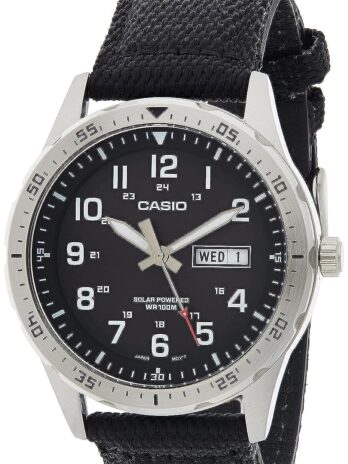 Casio Men’s Stainless Steel Quartz Cloth Strap, Black, 22 Casual Watch (Model: MTP-S120L-1AVCF)