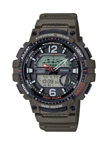Casio Men’s Fishing Timer Quartz Watch with Resin Strap, Green, 24.1 (Model: WSC-1250H-3AVCF)