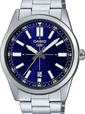 Casio MTP-VD02D-2E メンズ ステンレススチール ブルーダイヤル 3針 アナログ スポーティーウォッチ, ブルー, スポーツ。