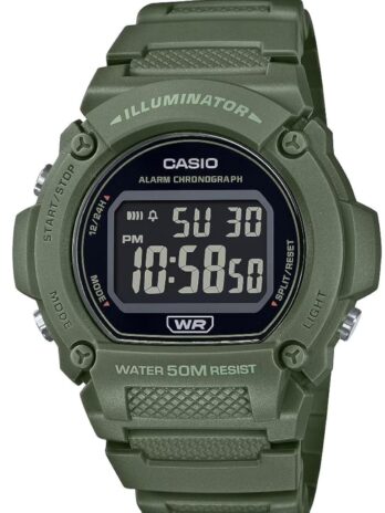 Casio W219Hシリーズ | デジタルウォッチ | イルミネーター| グリーン | 50M WR | 1/100 SEC ストップウォッチ | LEDバックライト | デイリーアラーム | オートカレンダー | 常時表示(HR、Min、SEC、PM、日付、曜日)| 7年間のバット, グリーン, W-219H-3BV。