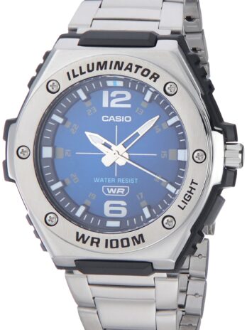 Casio MWA100HDシリーズ | メンズアナログウォッチ | ブルー/シルバー | 100M WR | ステンレススチールバンド | 樹脂ガラス | LEDイルミネーターバックライト 残照付き | 3針 (HR, MIN, SEC) | 3年間のバッテリー, ブルー/シルバー, MWA-100HD-2AV。