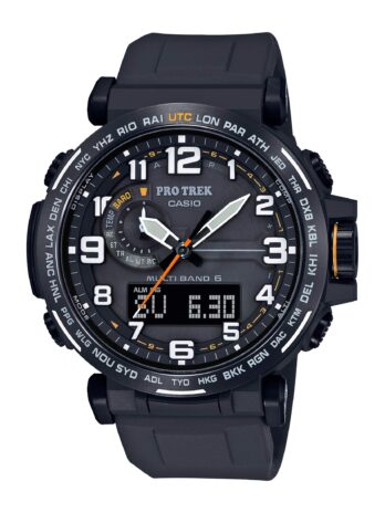 Casio Men’s Pro Trek Stainless Steel Quartz Watch with Black Silicone Strap