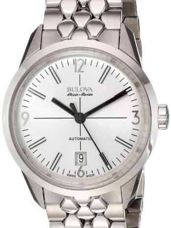 [ブローバ] Accu-Swiss Murren Automatic Stainless Steel Mens Watch Silver Dial Date 63B177