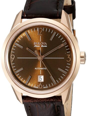 [ブローバ] Accu-Swiss Murren Rose Gold Tone Stainless Steel Mens Strap Watch Calendar 64B124