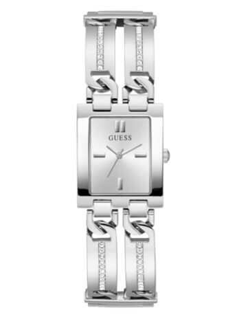 GUESS レディース 24mm 腕時計 – シルバートーン G-Link シルバートーン文字盤 シルバートーンケース, シルバー, モダン