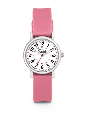 Speidel Petite Scrub Watch? 看護師、医師、医療専門家、学生向け ? 男性、女性、ユニ、読みやすい文字盤、秒針付きミリタリータイム、シリコンバンド、防水, ピンク, スクラブプチ。