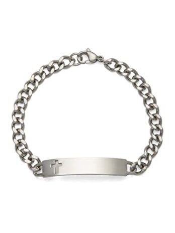 Speidel レディース 刻印可能 IDブレスレット カットアウト 十字架 シルバートーン, ステンレス鋼, クォーツ