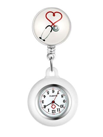 Lancardo ナースウォッチ 看護師時計 懐中時計 ポケットウォッチ シリコン 取り外し可能 伸張可能 メンズ レディース かわいい ハート聴診器 保育士 介護士 男女兼用 プレゼント ホワイト1