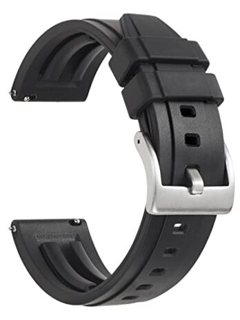 WOUKUP シリコン腕時計バンド クイックリリースゴム時計ストラップ 18mm 19mm 20mm 21mm 22mm 24mm 交換用スポーツウォッチバンド 男女兼用, ブラック&シルバーバックル。, 20MM, クラシック
