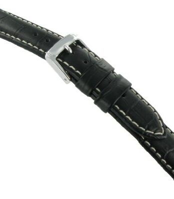 12 mm Speidel Alligator Grainコントラストステッチブラックレディースパッド入り腕時計バンド