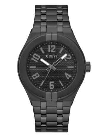 GUESS メンズ 44mm 腕時計 – ブラックブレスレット ブラックダイヤル ブラックケース, ブラック/ブラック/ブラック, クラシック