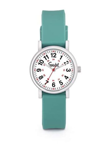 Speidel Petite Scrub Watch? 看護師、医師、医療専門家、学生向け ? 男性、女性、ユニ、読みやすい文字盤、秒針付きミリタリータイム、シリコンバンド、防水, ティール, スクラブプチ。