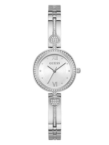 GUESS レディース 27mm 腕時計, シルバートーン/シルバートーン/ホワイト。, one, クラシック