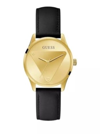 GUESS レディース 36mm 腕時計 – ブラックストラップ シャンパンダイヤル ゴールドトーンケース, ブラック