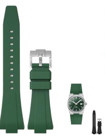クイックリリース12mmラバーバンド Tissot PRX Powermatic 80 40mm用 交換用腕時計バンド バックル付き Tissot PRXシリーズ用 – マルチカラー (グリーン)