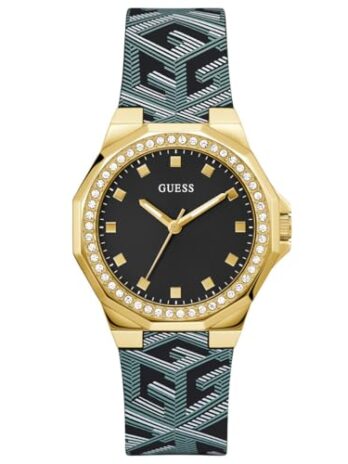 GUESS レディース 38mm 腕時計 – ブラックストラップ ブラックダイヤル ゴールドトーンケース, ブラック, クラシック