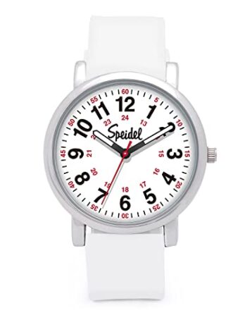 Speidel 医療従事者用スクラブ時計 シリコーンゴム レザーまたは伸縮バンド 見やすい文字盤 秒針 24時間表示 看護師 医師 医学生用 制Watch for医療専門家のシリコンゴム、レザーまたは拡張バンド、読みやすい、Second Handで看護師医師、学生、スクラブの色に合わせて選択可 White Silicone