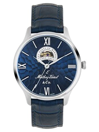 Mathey-Tissot レザー スイス製 自動アナログ ブルーダイヤル メンズウォッチ – Mc1886Abu、ブルーバンド, ブルー, ストラップ