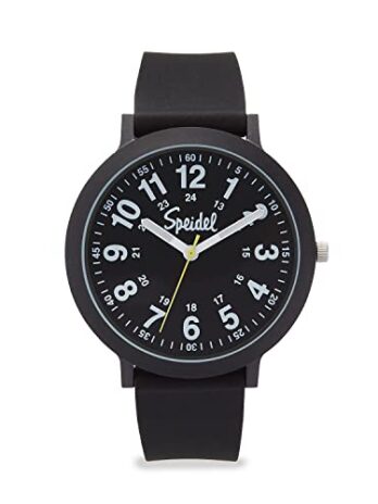 Speidel エコカラー ポップ リサイクル可能 プラスチックウォッチ 18mm リサイクル可能なシリコンストラップ付き – ブラック, ブラック, 18mm, エコカラーポップウォッチ。