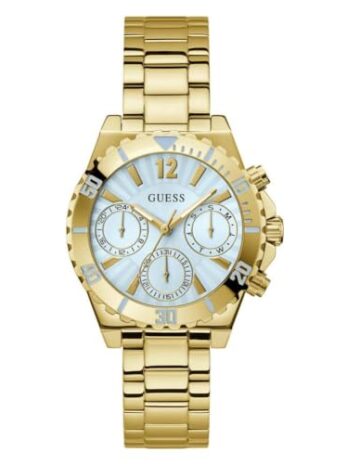 GUESS レディース 38mm 腕時計 – ゴールドトーンブレスレット ブルーダイヤル ゴールドトーンケース, ゴールド