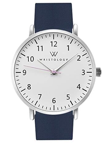 Wristology 19オプション – マキシナンバーウォッチ、シリコンバンド – 交換可能なシリコンストラップ – 秒針で読みやすいアナログフェイス 女性、男性、看護師、教師、高齢者、EMTオリビア用, シルバー/ネイビーブルー。, Silver, Olivia。