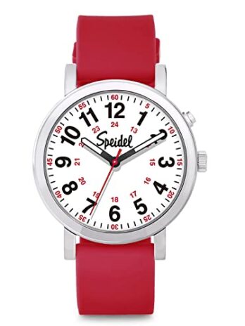 Speidel Glow Scrub Watch? エレクトロルミネセンス 看護師 医師 医療専門家 学生 メンズ レディース ユニ 読みやすい文字盤 ミリタリータイム 秒針 シリコンバンド 防水, Engraved with Red Band, スクラブグロー