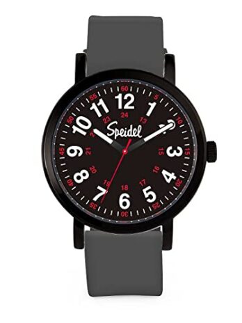 Speidel オリジナルスクラブウォッチ – 医療スクラブカラー 読みやすい文字盤 秒針 防水 グレーにブラックの文字盤。