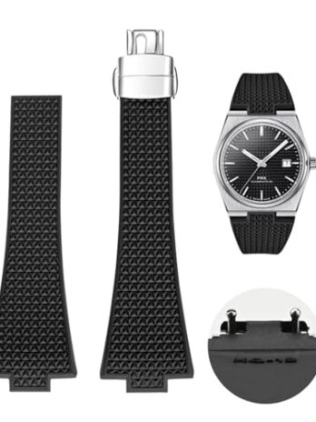 Tissot PRXストラップ交換用クイックリリース腕時計バンド、FKMラバーストラップとバタフライクラスプ、Tissot PRX 40mm Watchシリーズ(ブラック)