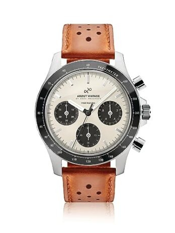Vintage 1960レーシングクロノグラフメンズ腕時計、ステンレススチールについて。, スチール/オフホワイト&ブラック。