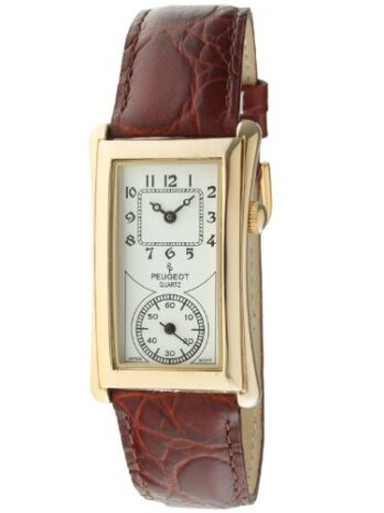 Peugeot Vintage Unisex 14K Gold Plated Contoured Dial Brown Leather Band Doctors Nurse Watch 2038G