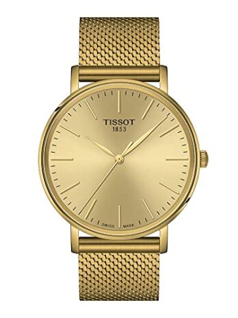 Tissot メンズ エブリタイム メンズ 316L ステンレススチールケース イエローゴールド PVD コーティング クォーツウォッチ イエロー ステンレススチール 20 (T1434103302100), ゴールド, モダン