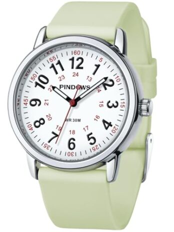 PINDOWS Watches for Women’s Men, Sports Analog Watches for Nurses, Doctors, Medical Professionals, Students, Easy to Read Unisex Watch Luminous Dial 12/24 Hour Display