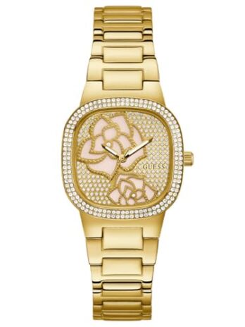 GUESS レディース 32mm 腕時計 ? ゴールドトーンストラップ シャンパンダイヤル ゴールドトーンケース, ゴールドトーン, one, アナログ腕時計。