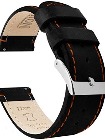 [BARTON WATCH BANDS] ブラック/オレンジ ステッチ クイック リリース トップ グレイン レザー ウォッチ バンド ストラップ 22mm ブラックレザー/オレンジ ステッチ